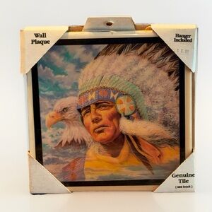 Native American Navajo art wall plaque Native American chief with eagle NOS